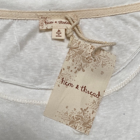 Hem & Thread Camo Exposed Hem Top 💗 White Olive & Brown - Picture 12 of 15